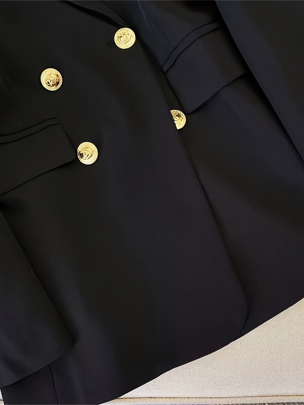 Women's Woven Blazer with Notched Lapel and Double Breasted Buttons