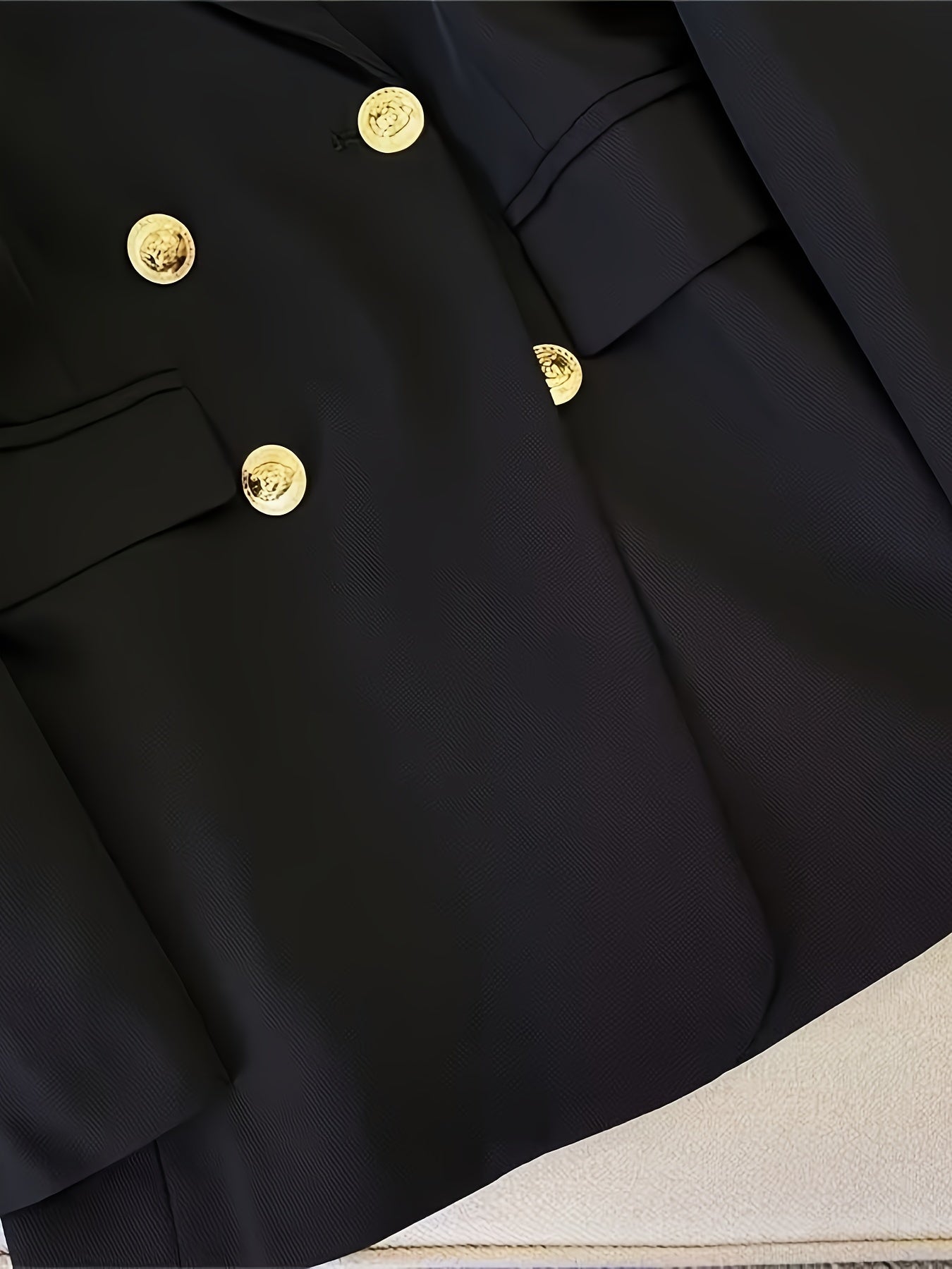 Women's Woven Blazer with Notched Lapel and Double Breasted Buttons