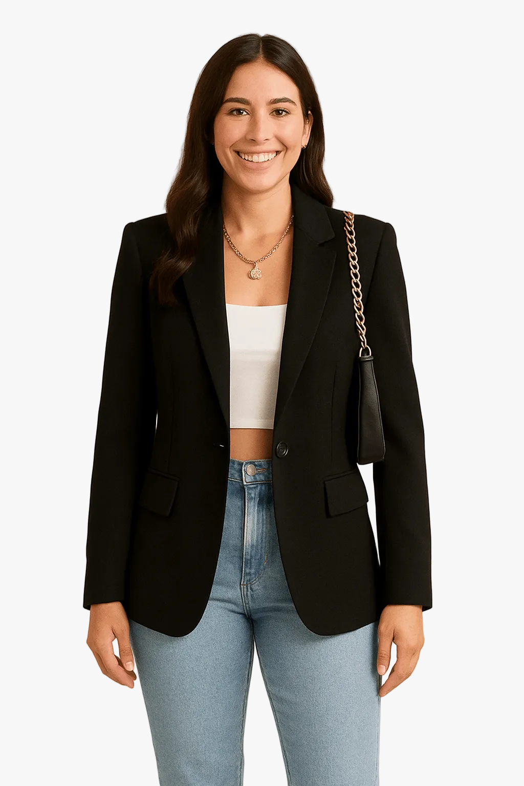 Women's Woven Blazer with Notched Lapels and One-Button Closure