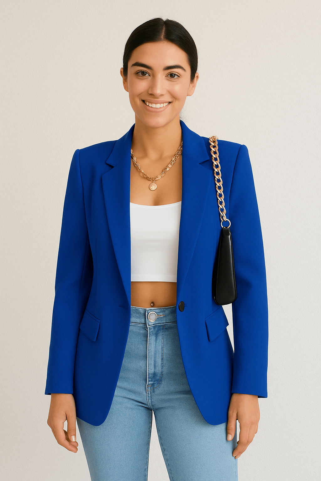 Women's Woven Blazer with Notched Lapels and One-Button Closure