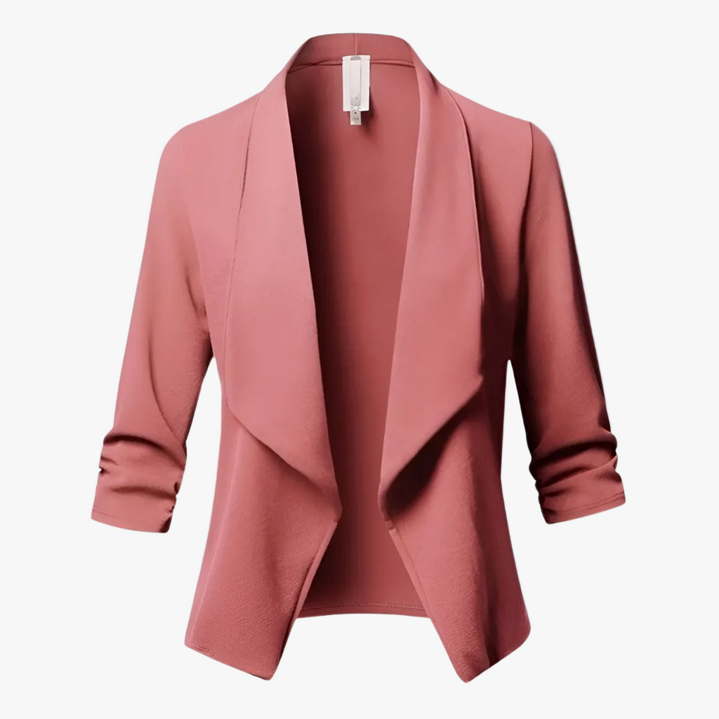 Women's Woven Blazer with Open Front and Shawl Collar