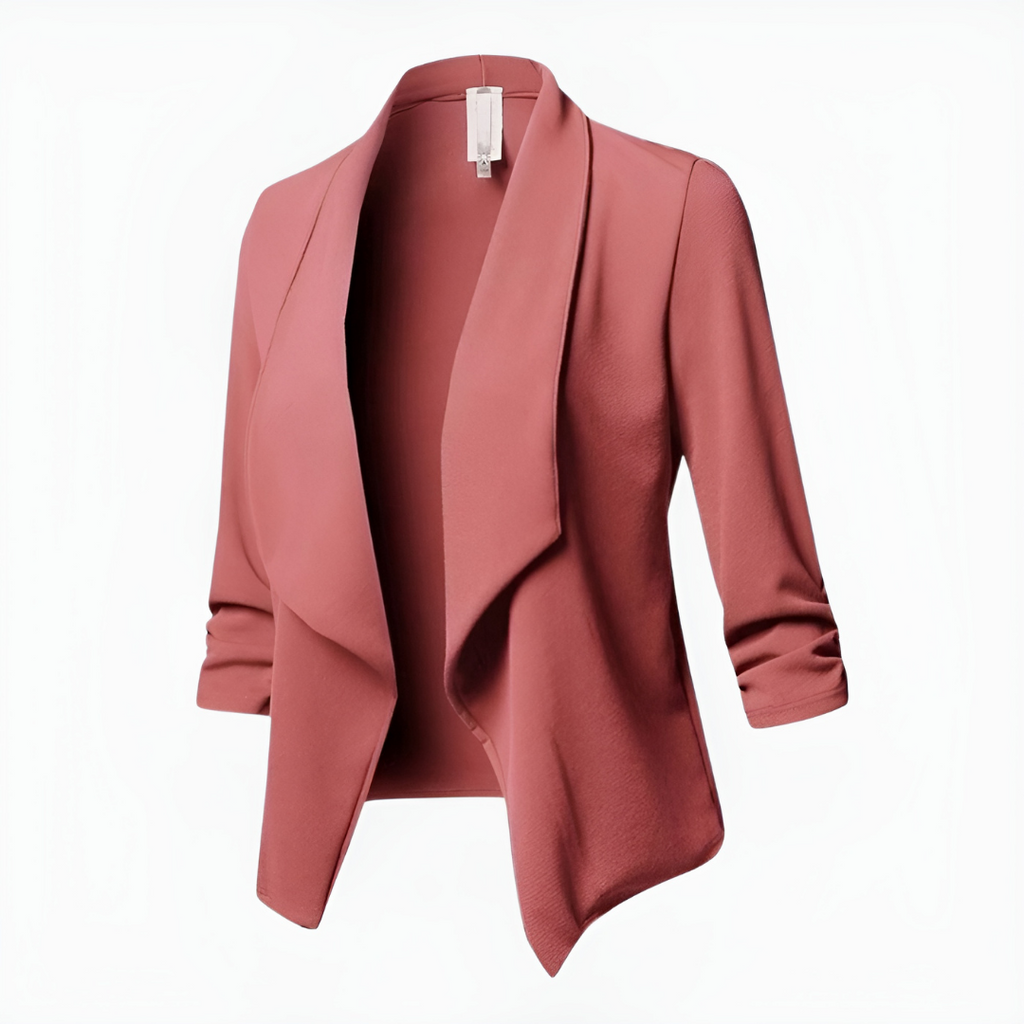 Women's Woven Blazer with Open Front and Shawl Collar