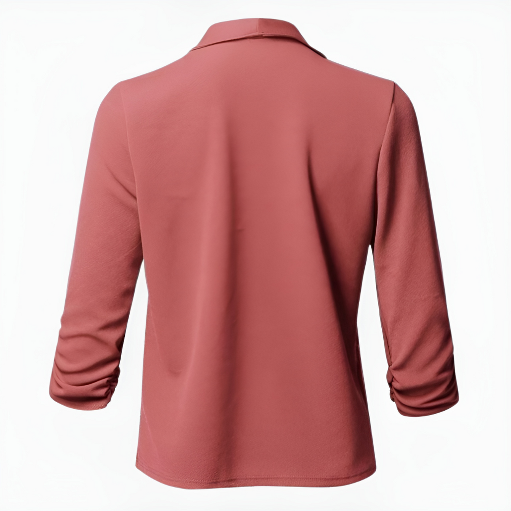 Women's Woven Blazer with Open Front and Shawl Collar