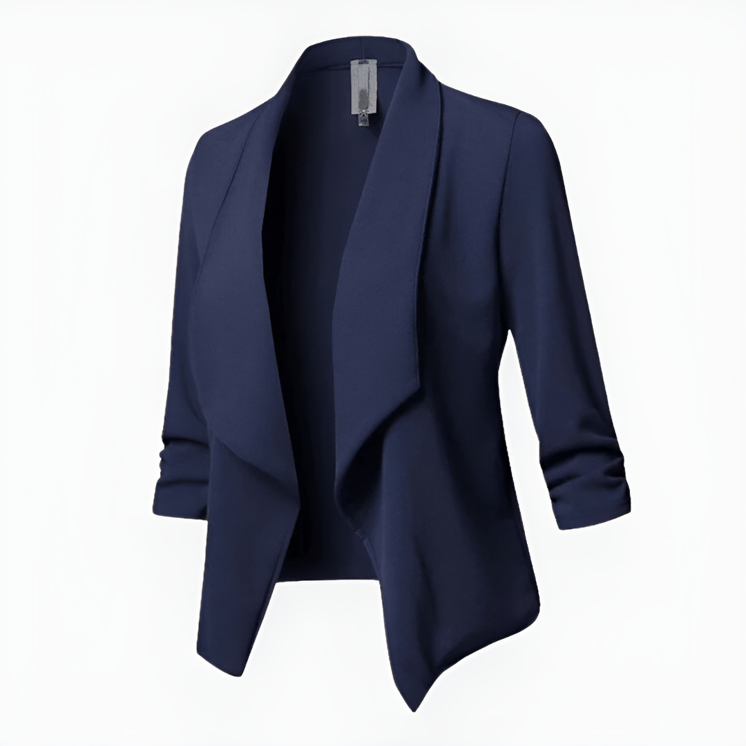 Women's Woven Blazer with Open Front and Shawl Collar