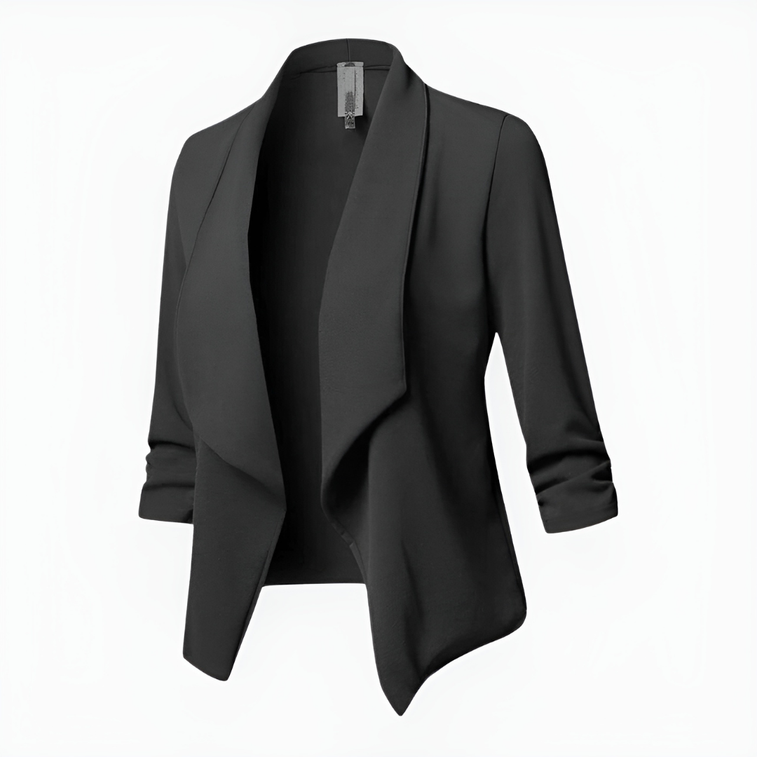 Women's Woven Blazer with Open Front and Shawl Collar