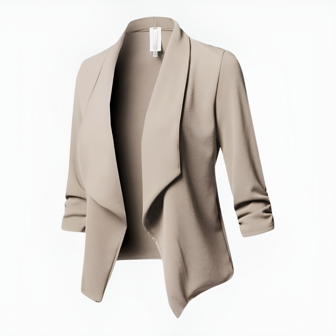 Women's Woven Blazer with Open Front and Shawl Collar