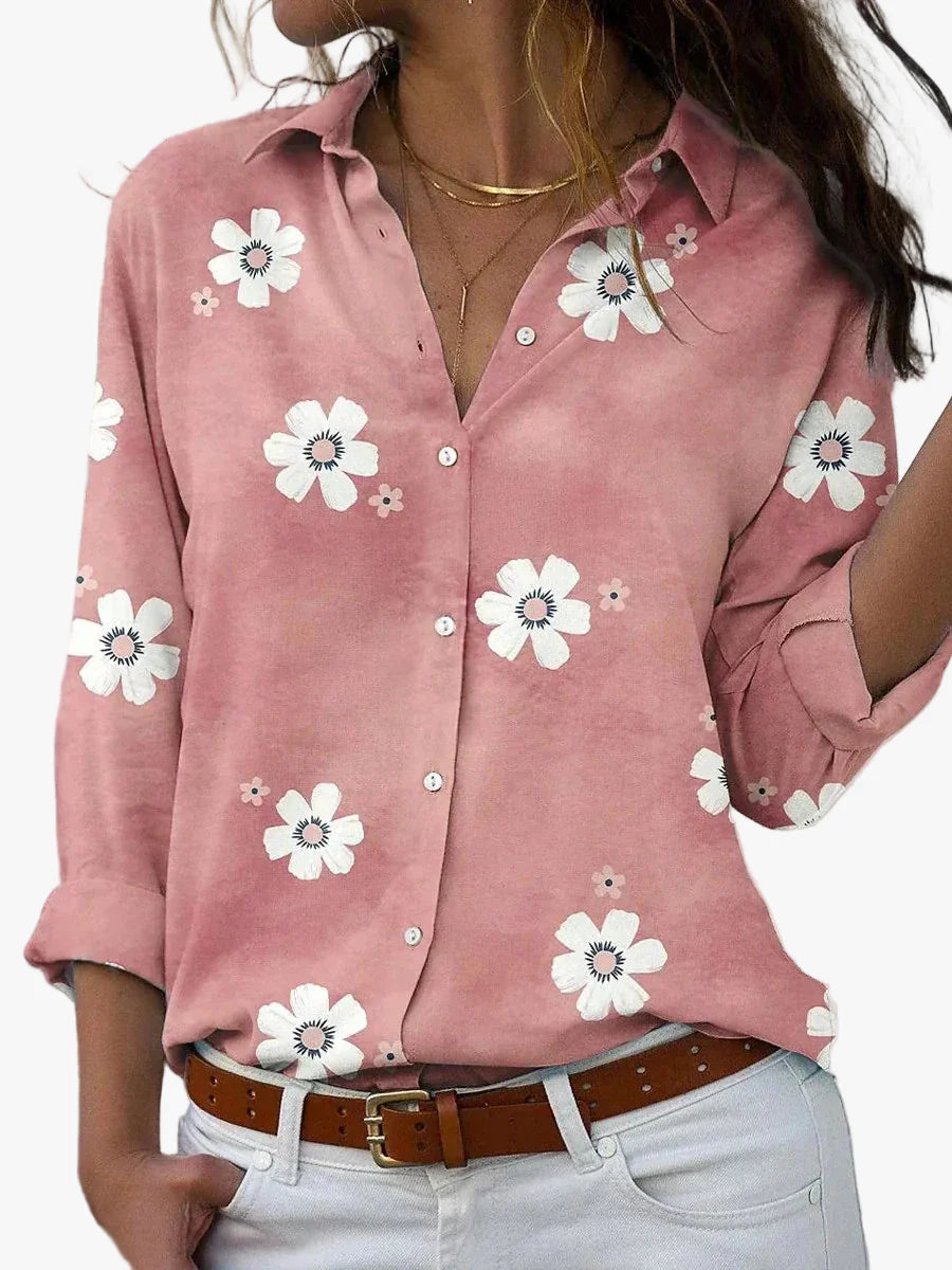 Women's Woven Blouse with Button Front and Roll-Tab Sleeves
