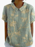 Women's Woven Blouse with Floral Pattern and V-Neck Collar