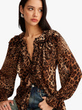 Women's Woven Blouse with Ruffle V Neck and Tie Front