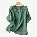 Women's Woven Blouse with Scalloped Collar and Button Front