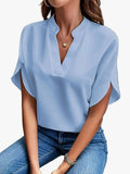Women's Woven Blouse with Split Neck and Slit Flutter Sleeves