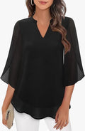 Women's Woven Blouse with Split Neck and Slit Sleeves