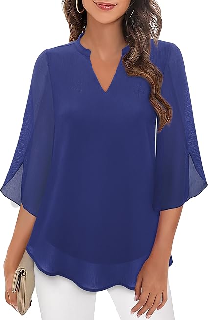 Women's Woven Blouse with Split Neck and Slit Sleeves