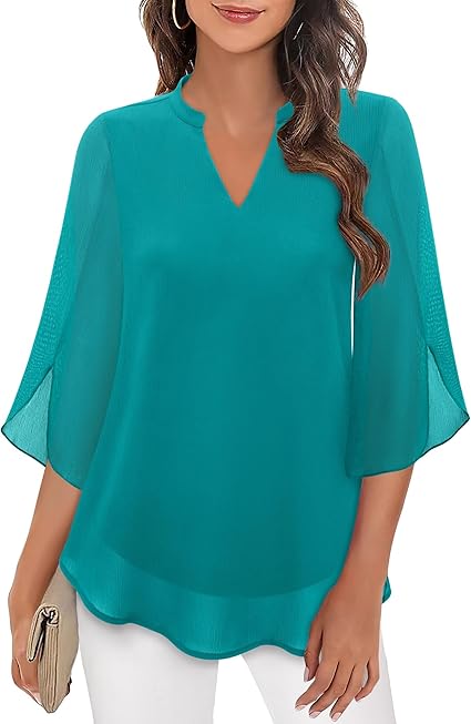 Women's Woven Blouse with Split Neck and Slit Sleeves