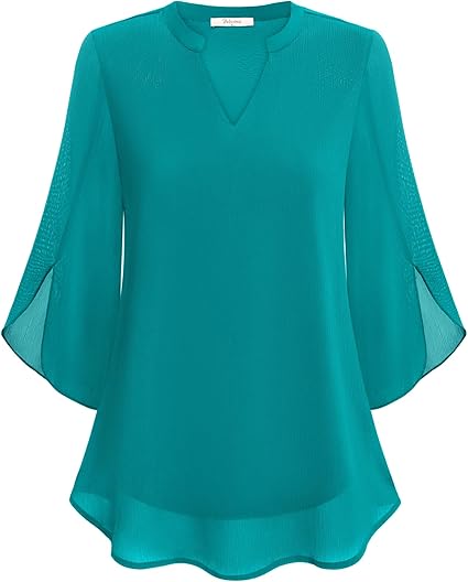 Women's Woven Blouse with Split Neck and Slit Sleeves