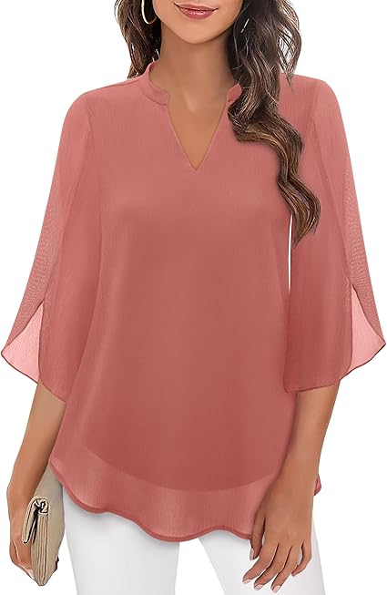 Women's Woven Blouse with Split Neck and Slit Sleeves