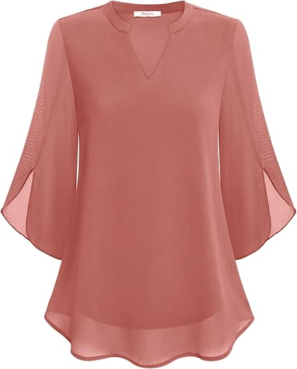 Women's Woven Blouse with Split Neck and Slit Sleeves