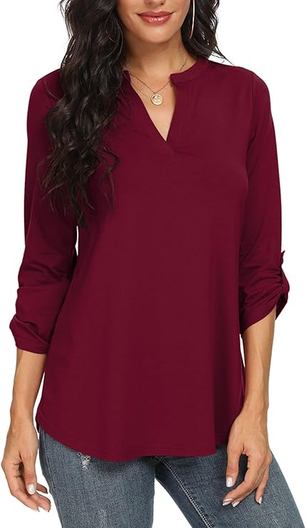 Women's Woven Blouse with Split Neck and Slit Sleeves