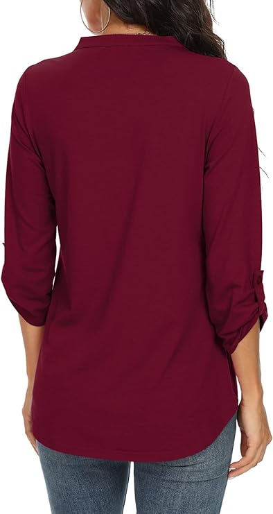 Women's Woven Blouse with Split Neck and Slit Sleeves