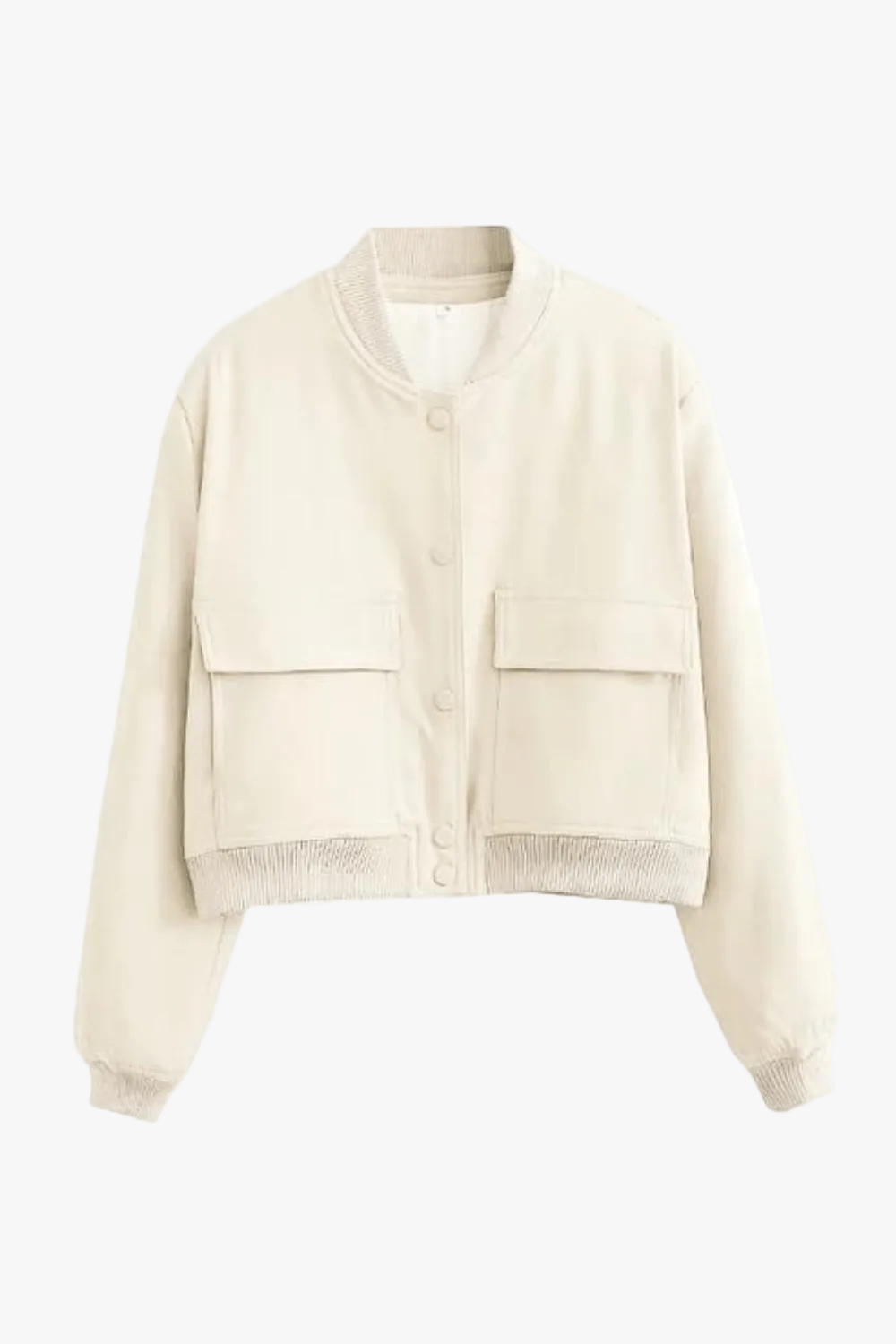 Women's Woven Bomber Jacket with Snap Front and Rib Trim