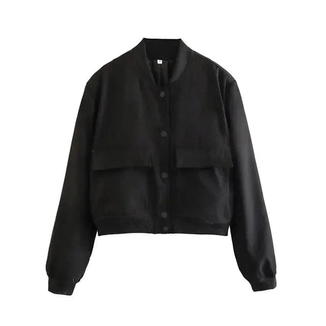Women's Woven Bomber Jacket with Snap Front and Rib Trim