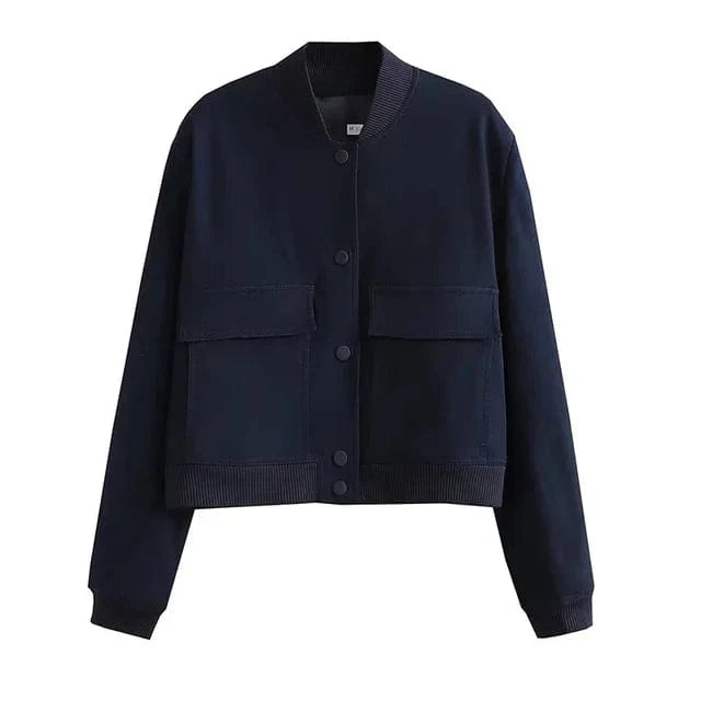 Women's Woven Bomber Jacket with Snap Front and Rib Trim