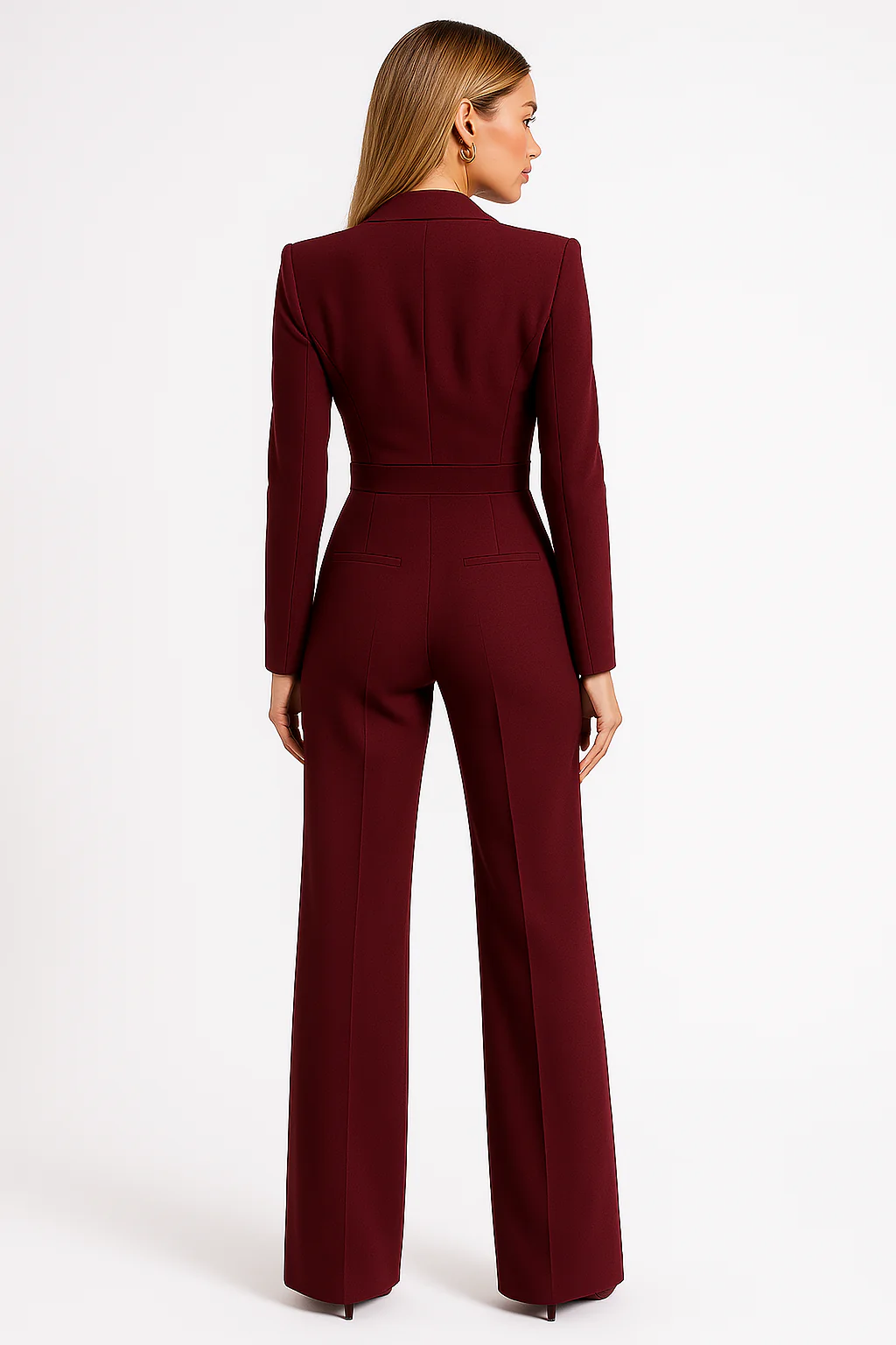 Women's Woven Jumpsuit with Notched Lapel and Wide Legs