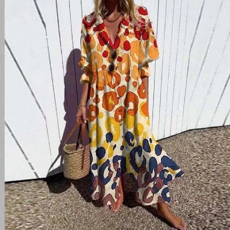 Women's Woven Maxi Dress with Button Front and Collar