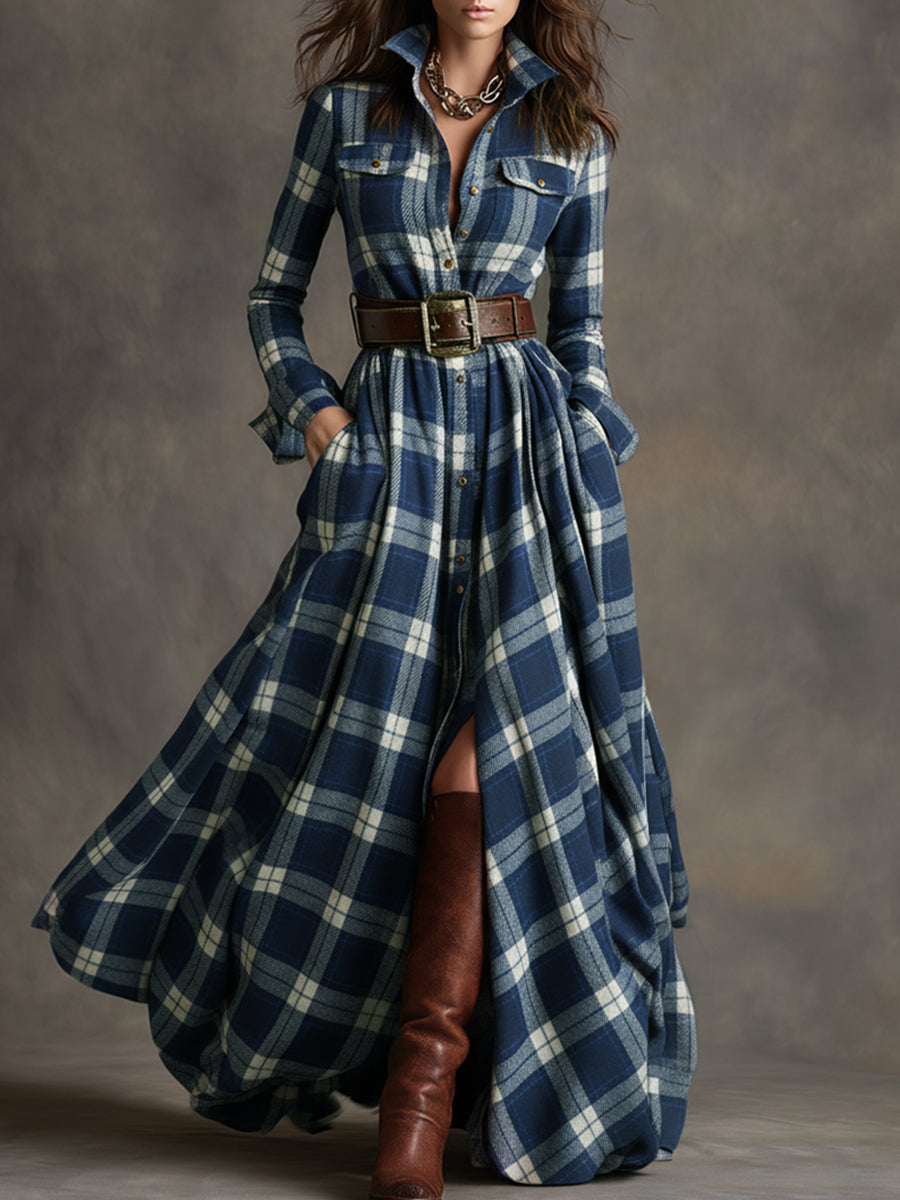 Women's Woven Maxi Dress with Button Placket and Belt Loops