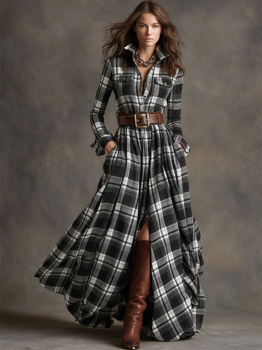 Women's Woven Maxi Dress with Button Placket and Belt Loops