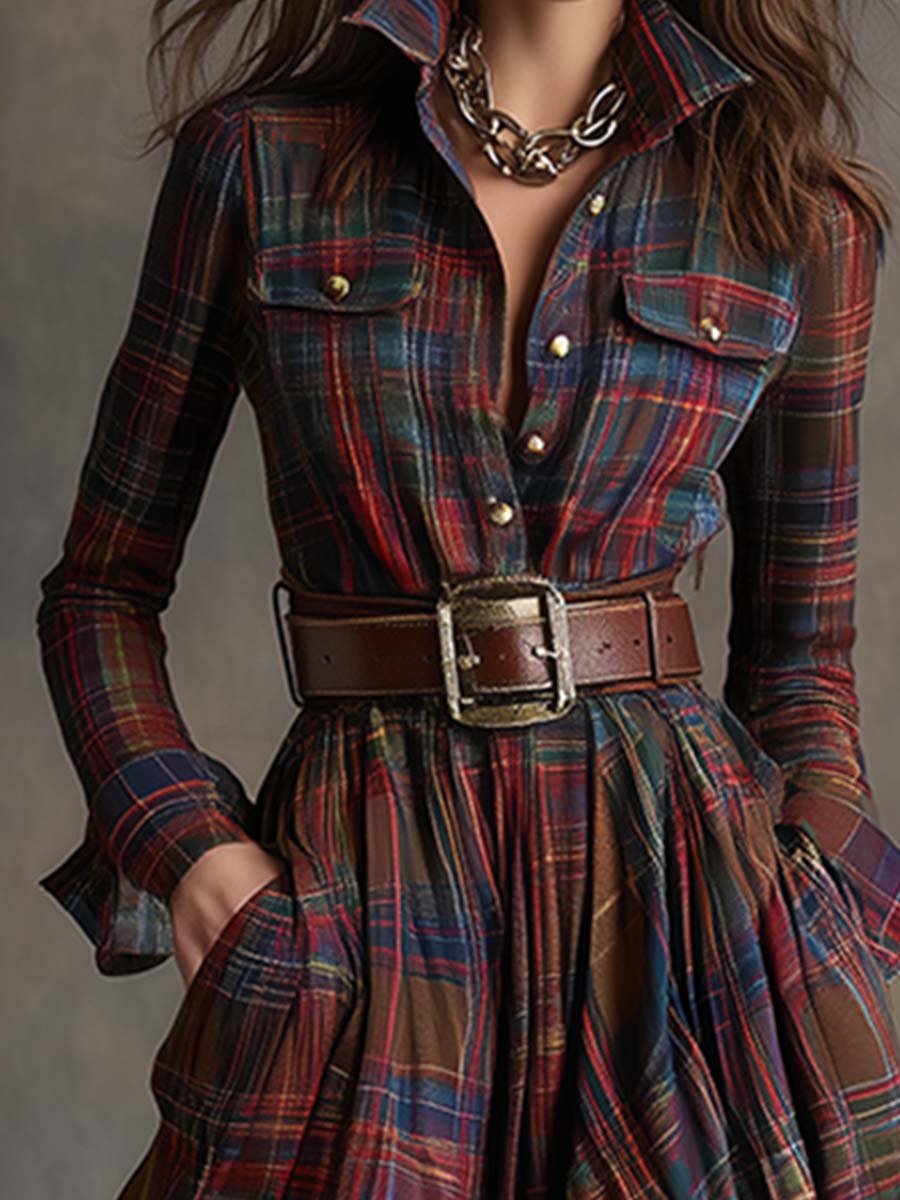 Women's Woven Maxi Dress with Button Placket and Belt Loops
