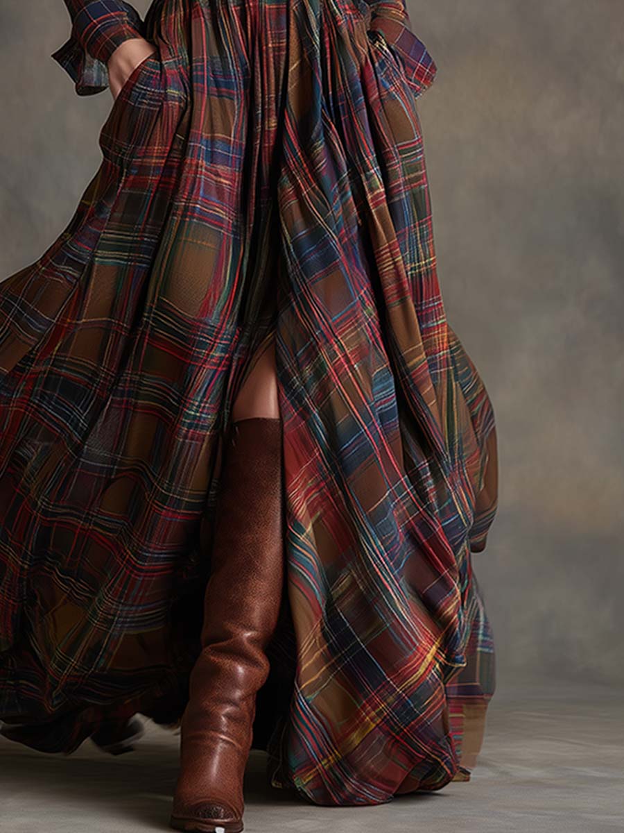 Women's Woven Maxi Dress with Button Placket and Belt Loops