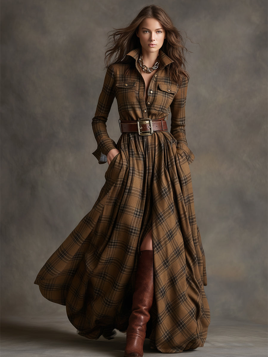 Women's Woven Maxi Dress with Button Placket and Belt Loops
