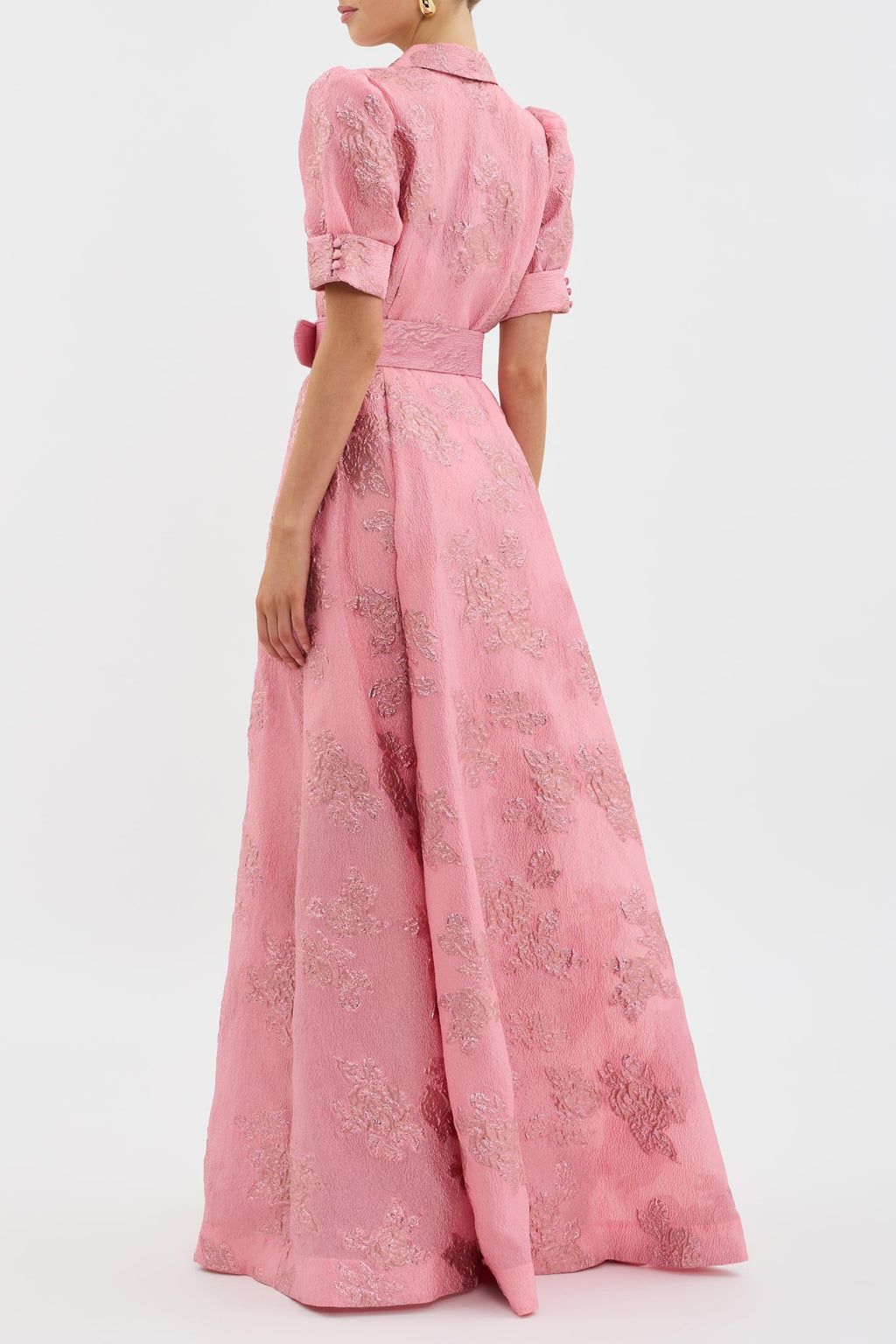 Women's Woven Maxi Dress with Puff Sleeves and Button Front