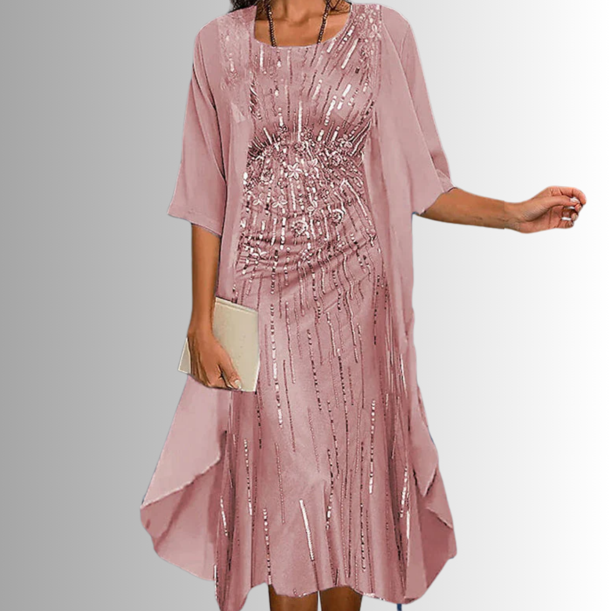Women's Woven Midi Dress Set with Open-Front Overlay and Floral Print