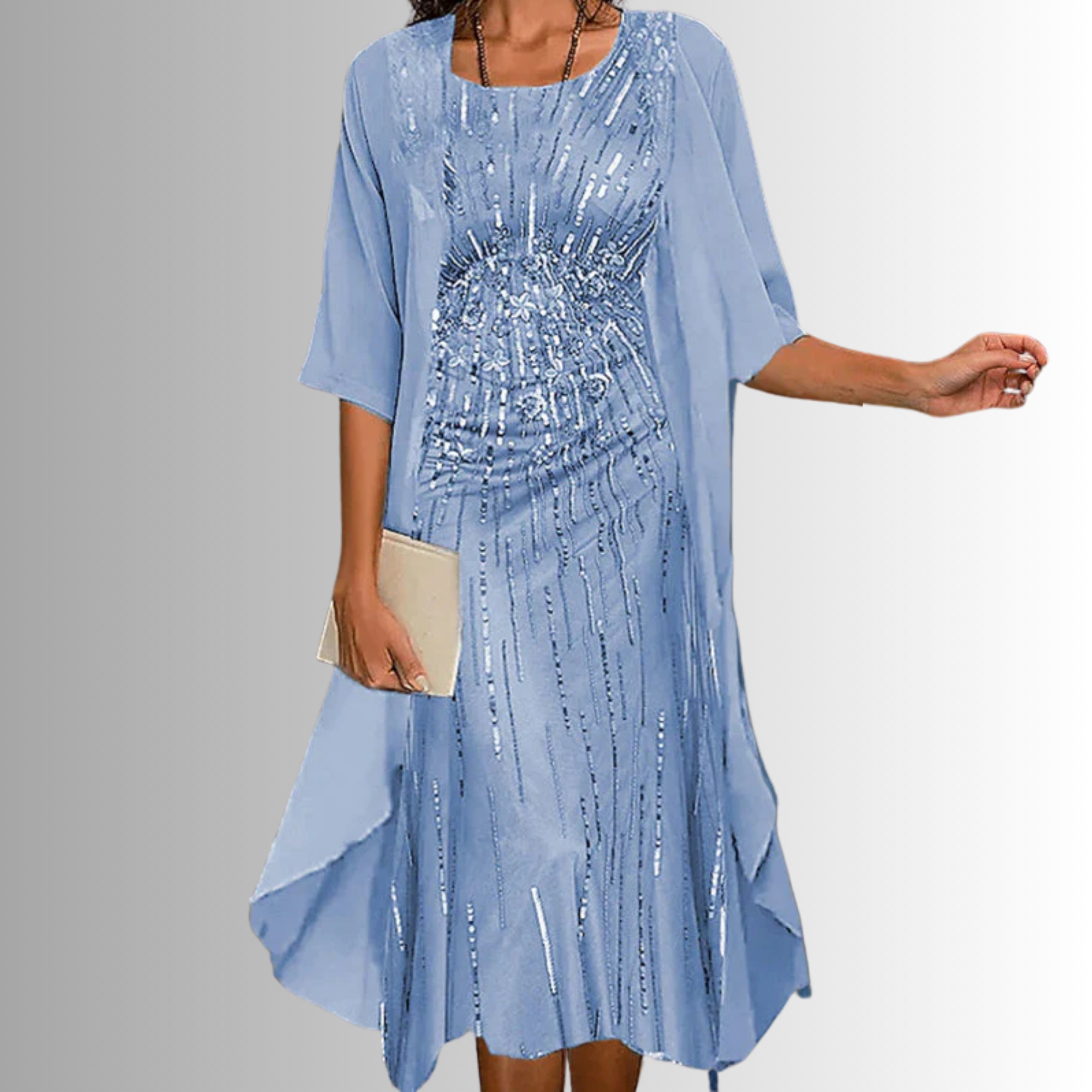 Women's Woven Midi Dress Set with Open-Front Overlay and Floral Print