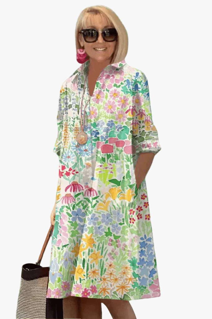 Women's Woven Midi Dress with Button Front and Shirt Collar