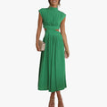 Women's Woven Midi Dress with High Neck and Side