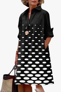 Women's Woven Midi Dress with Point Collar and Button Placket