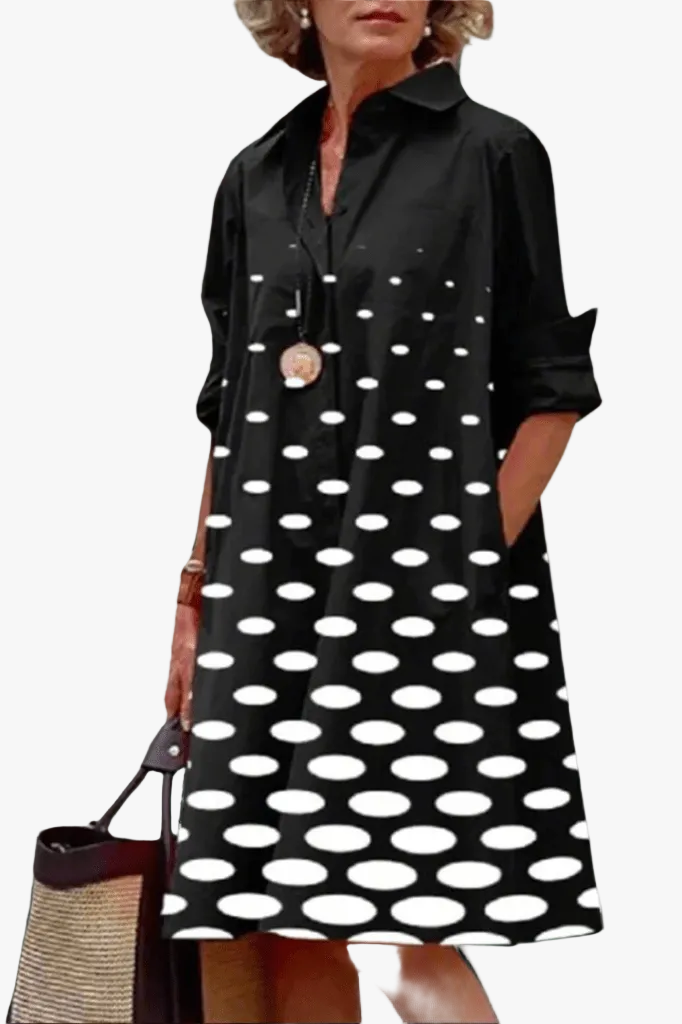 Women's Woven Midi Dress with Point Collar and Button Placket