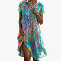 Women's Woven Midi Dress with Scoop Neck and Gathered Waist