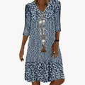 Women's Woven Midi Dress with V Neck and Ruffle Hem