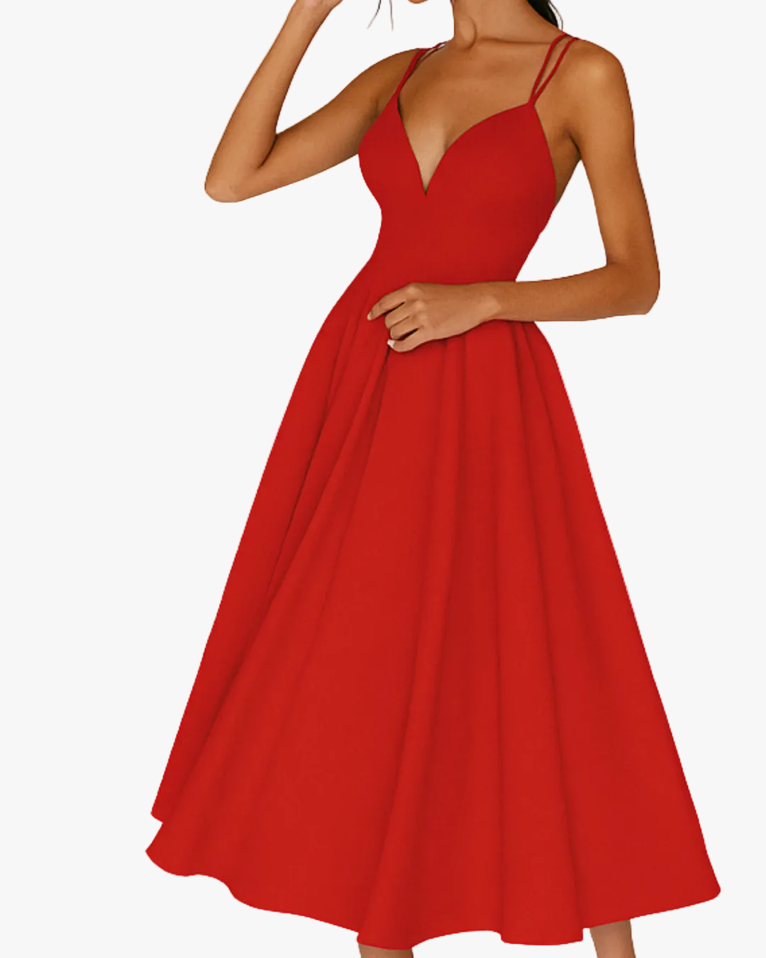 Women's Woven Midi Dress with V Neck and Strappy Back