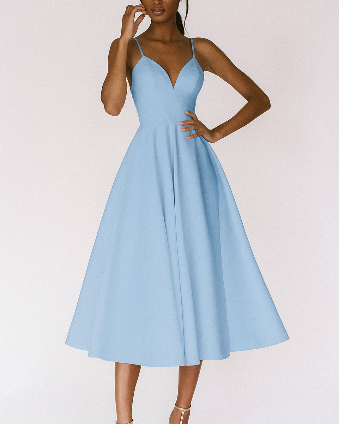 Women's Woven Midi Dress with V Neck and Strappy Back