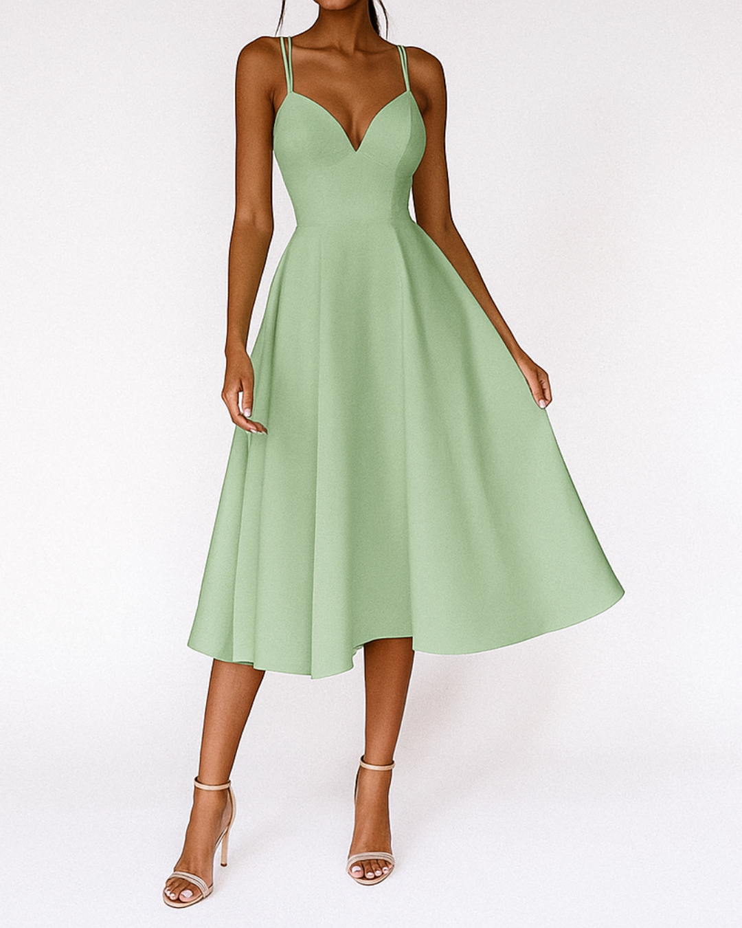 Women's Woven Midi Dress with V Neck and Strappy Back