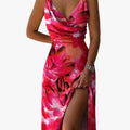 Women's Woven Midi Dress with Wrap Bodice and Side Slit