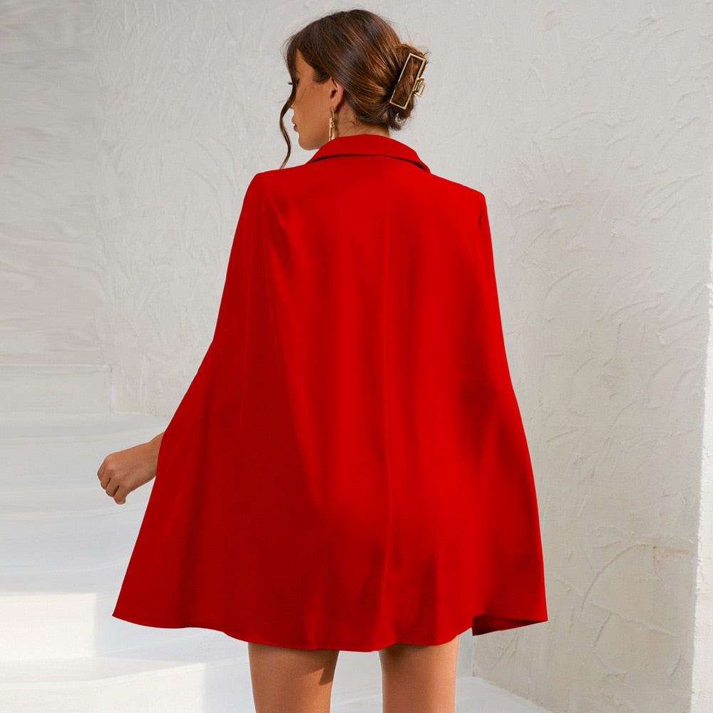 Women's Woven Mini Dress with Cape Overlay and Belt