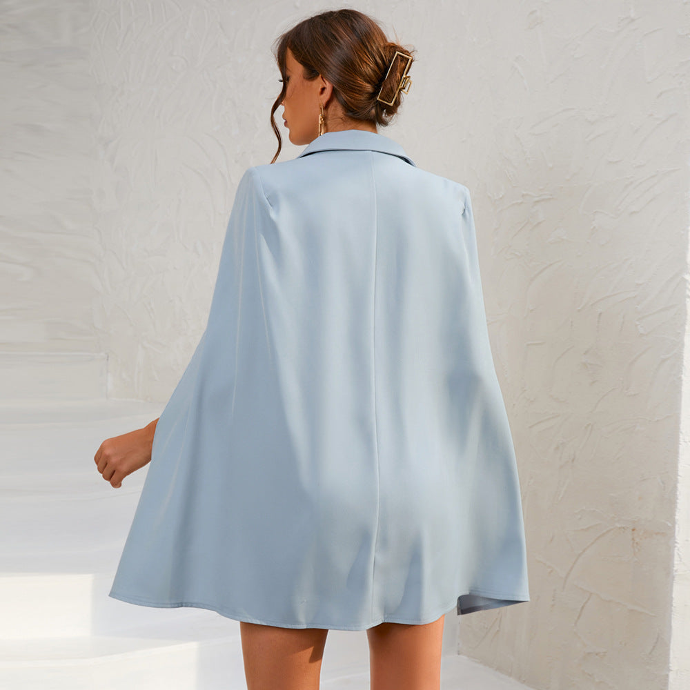 Women's Woven Mini Dress with Cape Overlay and Belt