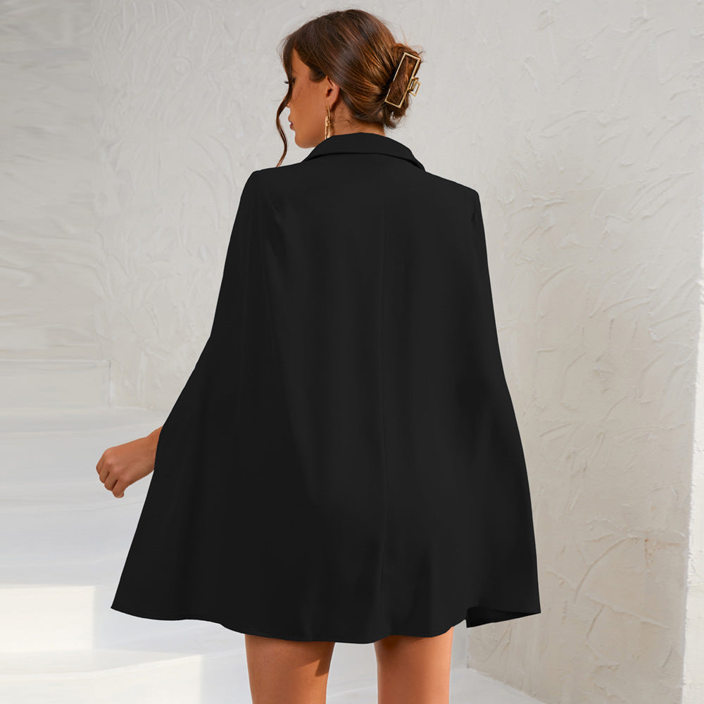 Women's Woven Mini Dress with Cape Overlay and Belt
