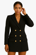 Women's Woven Mini Dress with Double-Breasted Buttons and Lapels